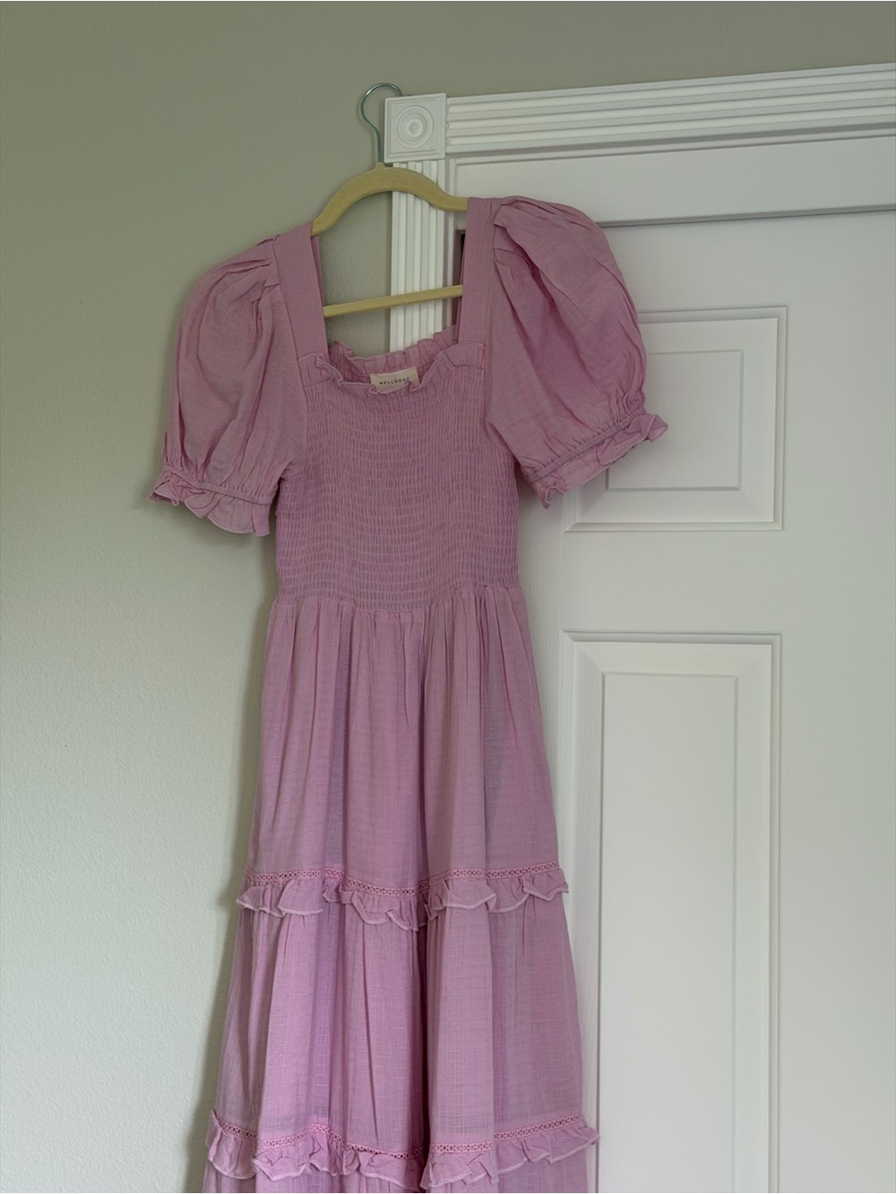 MELLODAY Lavender Smocked Top with Ruffle Neck